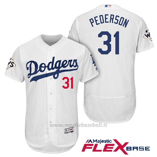 Maglia Baseball Uomo Los Angeles Dodgers 2017 World Series Joc Pederson Bianco Flex Base
